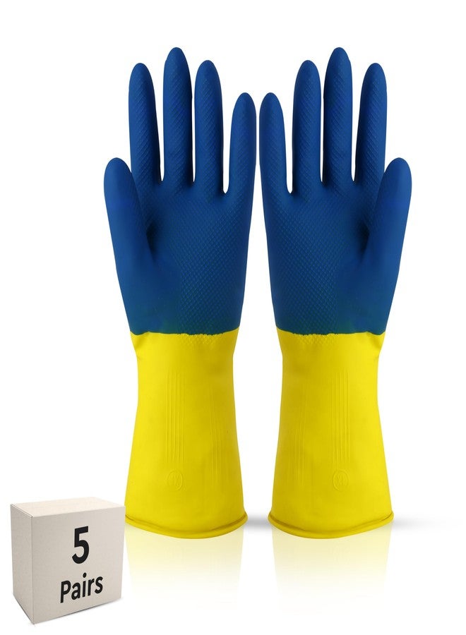 Robustt Heavy Duty Rubber Hand gloves - 5 Pairs (Free Size, Multicolor) for Dishwashing, gardening, kitchen cleaning - Image 1